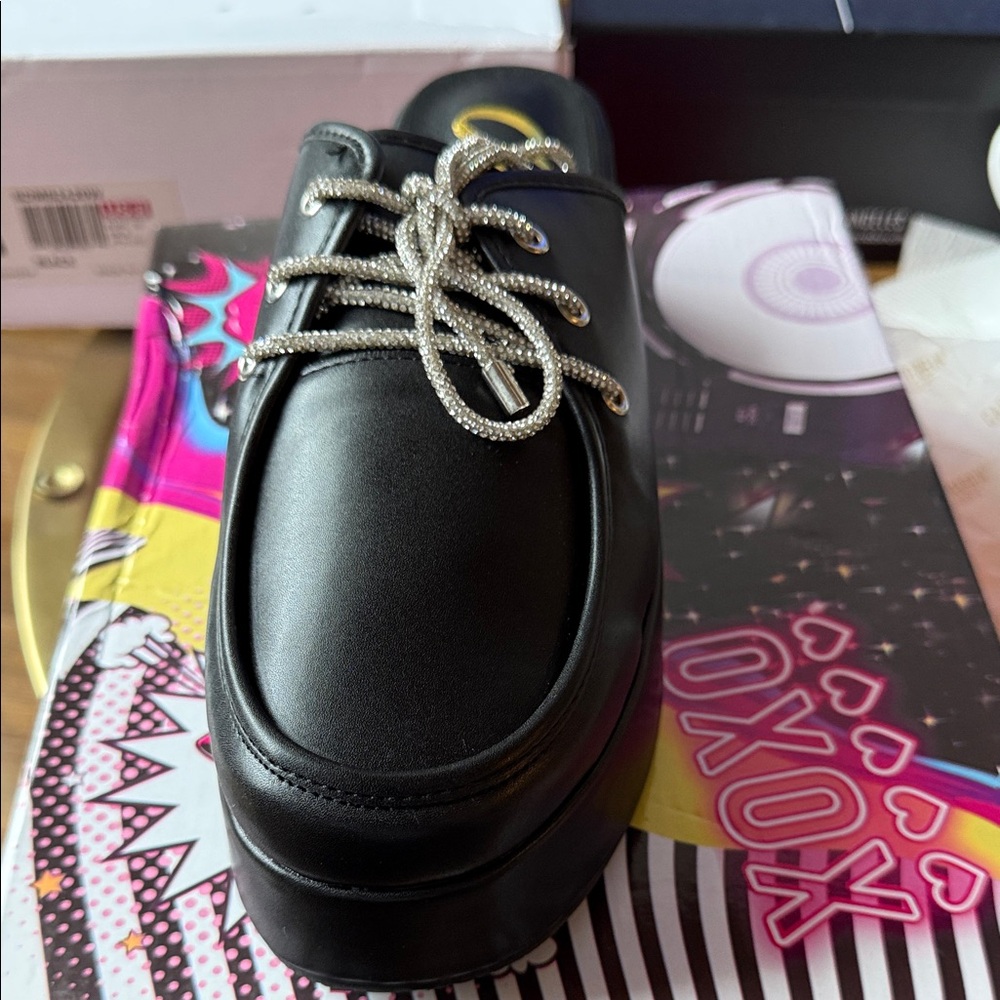 Cape Robbin Black Platform Loafers with Silver Laces